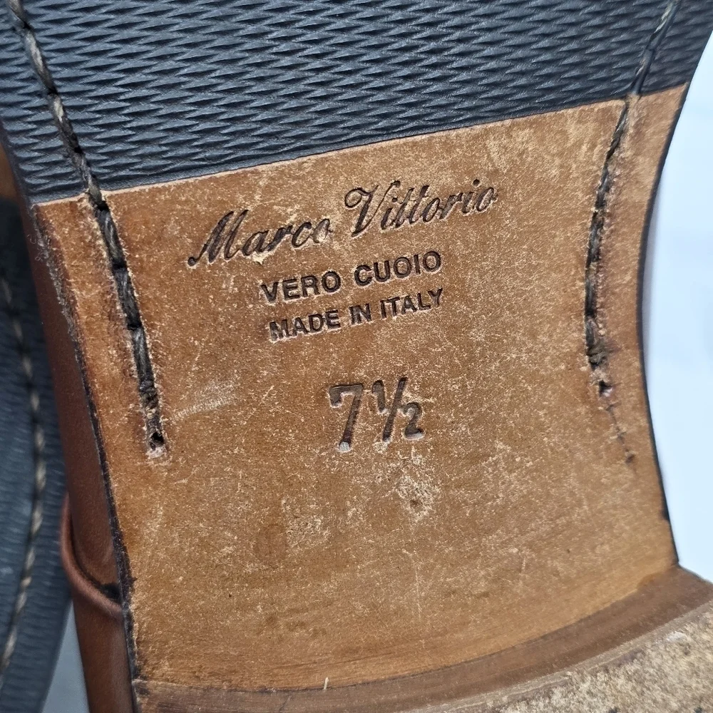 Marco Vittorio Plain-Toe Dress Shoe Men Sz 7.5 Brown Lace Made In Italy Preowned